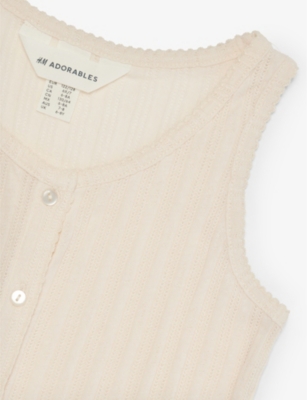 H&m Adorables Picot-trim Cotton-blend Top 2-10 In White Dusty Light