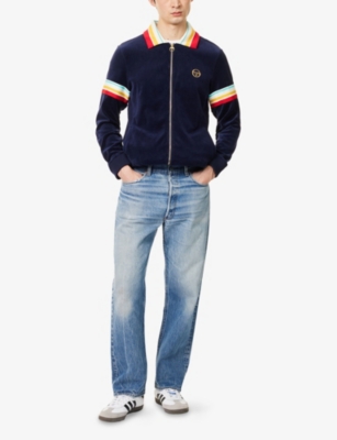 SERGIO TACCHINI: Regular-fit striped-panel cotton-blend velour jacket