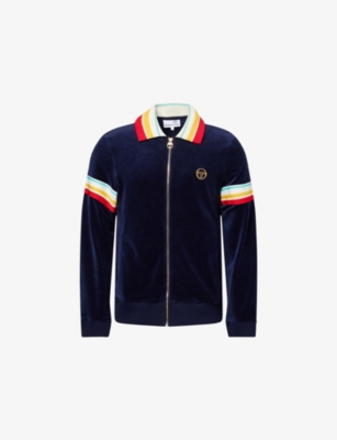 SERGIO TACCHINI: Regular-fit striped-panel cotton-blend velour jacket