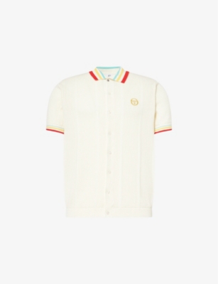 SERGIO TACCHINI: Striped-trim ribbed cotton-knit polo shirt