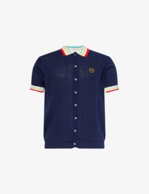 SERGIO TACCHINI: Striped-trim ribbed cotton-knit polo shirt