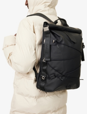 RAINS MENS BLACK TRAIL CORD ROLLTOP WOVEN BACKPACK 