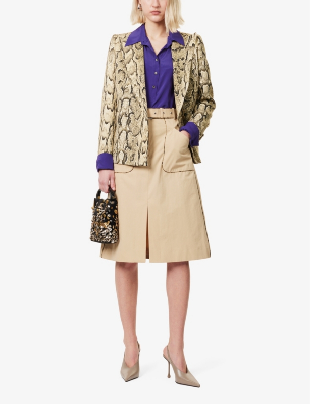 Python-Print Three-Patch-Pockets Regular-Fit Woven-Blend Blazer