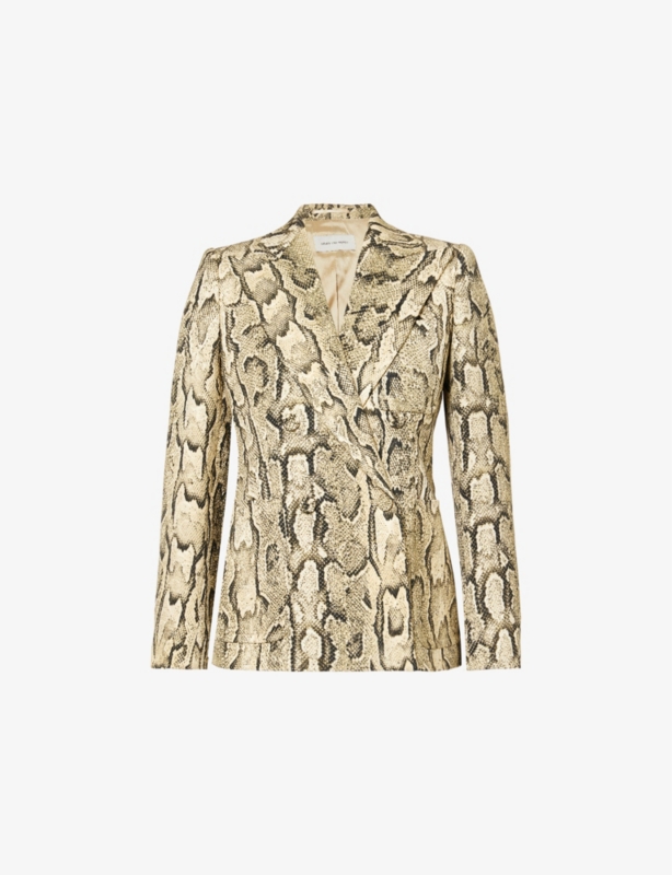 Python-Print Three-Patch-Pockets Regular-Fit Woven-Blend Blazer