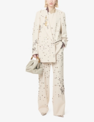 Embellished Peak-Lapels Relaxed-Fit Wool Blazer