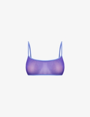 Shop Dries Van Noten Womens Purple Satin Sheer Stretch-silk Bra