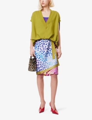 Dries Van Noten Womens  Contrast-print Mid-rise Silk Midi Skirt In Pink