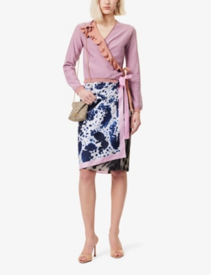Shop Dries Van Noten Womens Black Contrast-print Mid-rise Silk Midi Skirt