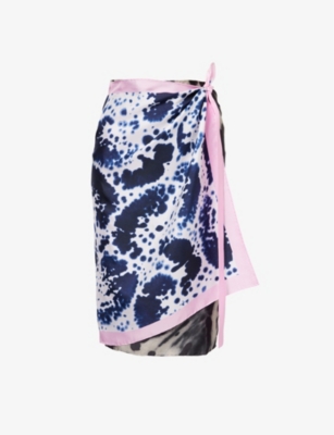 Shop Dries Van Noten Womens Black Contrast-print Mid-rise Silk Midi Skirt