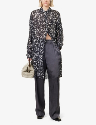 Shop Dries Van Noten Womens Raf Pleated Multi-pockets Wide-leg High-rise Woven Trousers