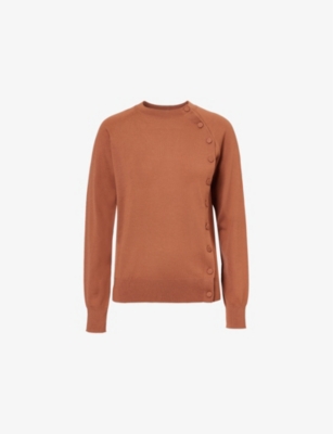 DRIES VAN NOTEN WOMENS LIGHT RUST RAGLAN-LONG-SLEEVES ROUND-NECK WOOL CARDIGAN 