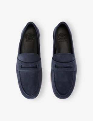 CHURCH MENS NAVY SADDLE PENNY SLIP-ON SUEDE LOAFERS EUR 45 / 11 UK 