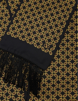 VALENTINO GARAVANI: Geometric-Print Fringe-Trim Silk Scarf