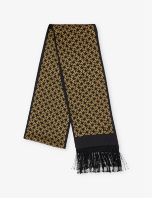 VALENTINO GARAVANI: Geometric-Print Fringe-Trim Silk Scarf