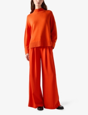 Lk Bennett Womens Leigh High-neck Relaxed-fit Wool And Cashmere-blend Jumper Ora-bright Orange