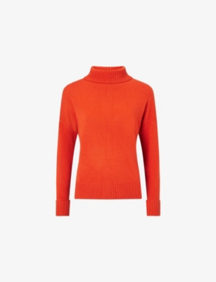 Lk Bennett Womens Leigh High-neck Relaxed-fit Wool And Cashmere-blend Jumper Ora-bright Orange