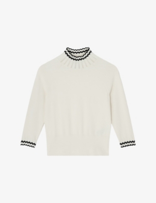 Lk Bennett Ethel & Ivory Cotton Blend Zig Zag Fine Merino S In Mul-ivory/black