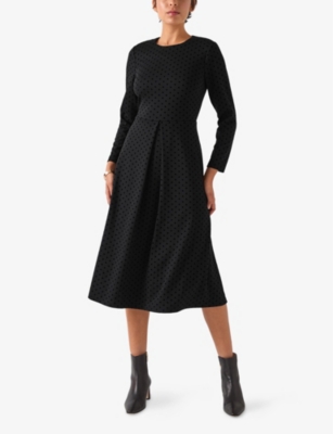 Lk Bennett Womens  Marim Spot-print Long-sleeve Stretch-woven Midi Dress In Bla-black