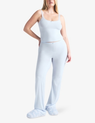 SKIMS: Soft Lounge Lace-Trim Ribbed Stretch-Modal Trousers