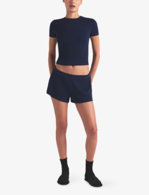 SKIMS: Elasticated-Waistband Ribbed Stretch-Cotton Shorts