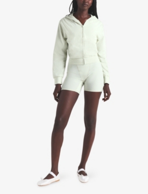 Zip-Up Cropped Stretch-Cotton Hoody