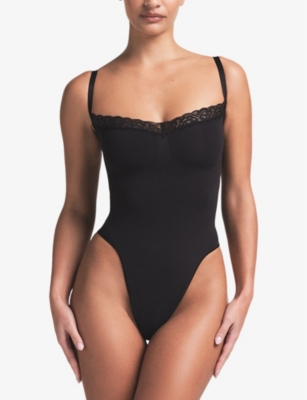 SKIMS: Seamless Sculpt Lace Thong Jersey Bodysuit