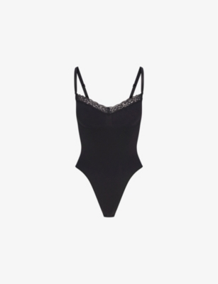 SKIMS: Seamless Sculpt Lace Thong Jersey Bodysuit