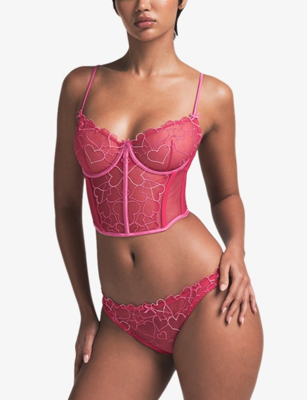 Embroidered Underwired Cropped Tulle Corset
