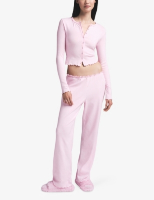 SKIMS: Pointelle Lettuce-Edge Cotton-Jersey Cardigan