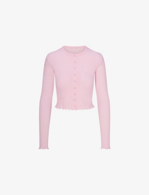 SKIMS: Pointelle Lettuce-Edge Cotton-Jersey Cardigan