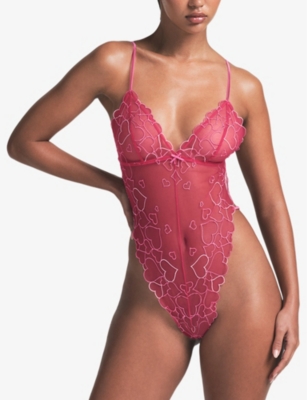 SKIMS: Embroidered Sheer Tulle Teddy