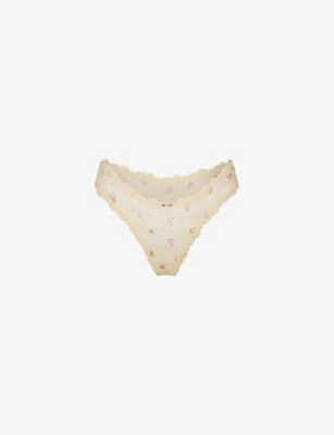 SKIMS: Dipped Stretch-Lace Thong