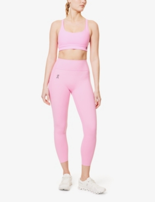 ON-RUNNING WOMENS RASPBERRY STUDIO 7/8 BRAND-PRINT STRETCH-WOVEN LEGGINGS 
