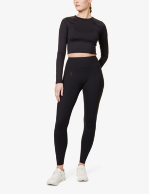 On-running Womens Studio Brand-print Stretch-woven Leggings Black In Black