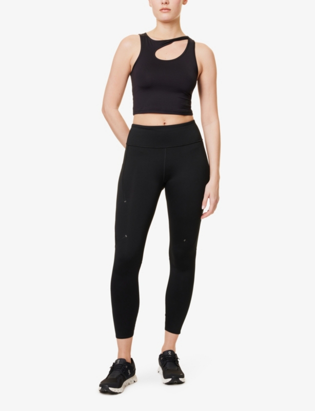 Performance Tights Zip-Pocket Tapered-Leg Mid-Rise Stretch-Woven Leggings