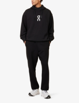 On-running Mens Black Club Brand-print Cotton-blend Hoody In Black