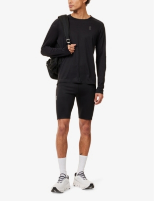 On-running Mens  Performance Long-t Quick-drying Stretch-woven T-shirt In Black/eclipse