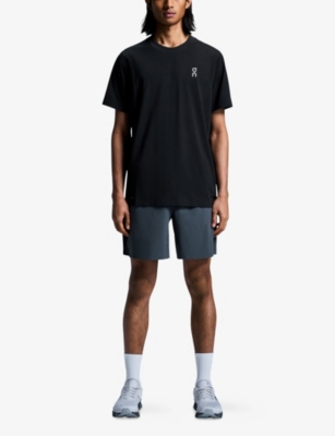 On-running Mens Train-t Brand-print Stretch-woven T-shirt Black In Black