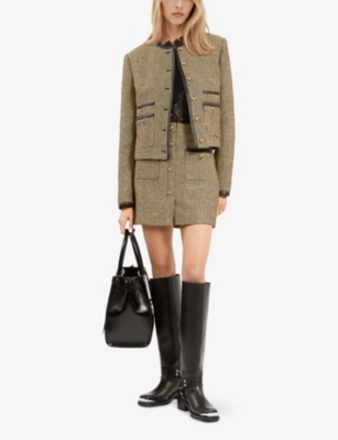 THE KOOPLES WOMENS BLACK / GOLD ROUND-NECK METALLIC-WEAVE TWEED JACKET 