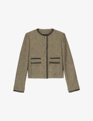 THE KOOPLES WOMENS BLACK / GOLD ROUND-NECK METALLIC-WEAVE TWEED JACKET 