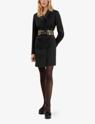 THE KOOPLES WOMENS BLACK SHAWL-LAPEL TAILORED WOOL MINI DRESS