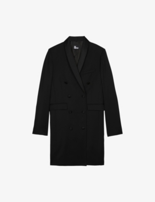 THE KOOPLES WOMENS BLACK SHAWL-LAPEL TAILORED WOOL MINI DRESS