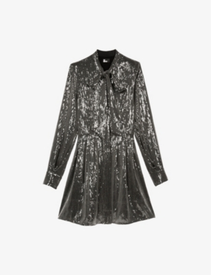 THE KOOPLES WOMENS GREY BOW-TIE SEQUIN MINI DRESS