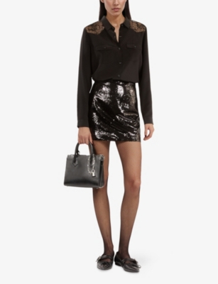THE KOOPLES WOMENS SEQUIN-EMBELLISHMENT WOVEN MINI SKIRT BLACK STONE XS 