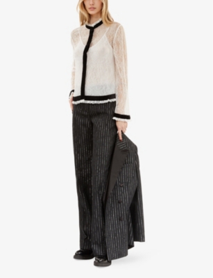 The Kooples Womens Frilled-collar Contrast-trim Lace Shirt Ecru In Ecru