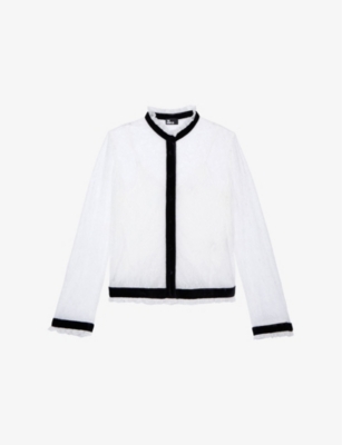 The Kooples Womens Frilled-collar Contrast-trim Lace Shirt Ecru In Ecru