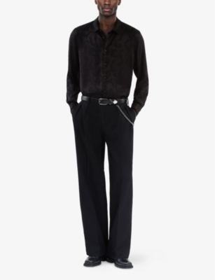 The Kooples Mens Jacquard-pattern Straight-cut Woven Shirt Black In Black