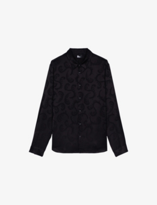 The Kooples Mens Jacquard-pattern Straight-cut Woven Shirt Black In Black