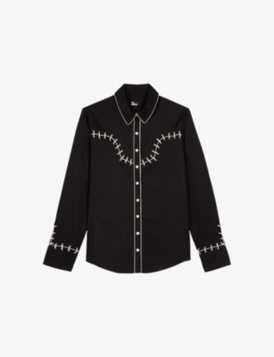 The Kooples Womens Contrast-embroidered Long-sleeved Cotton Shirt Black In Black