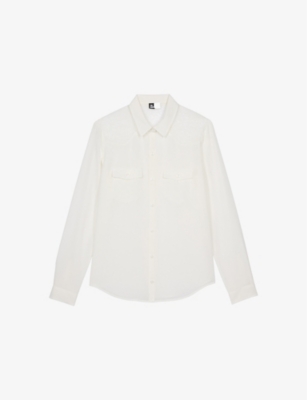 Shop The Kooples Womens Ecru Lace-panel Patch-pocket Silk Shirt